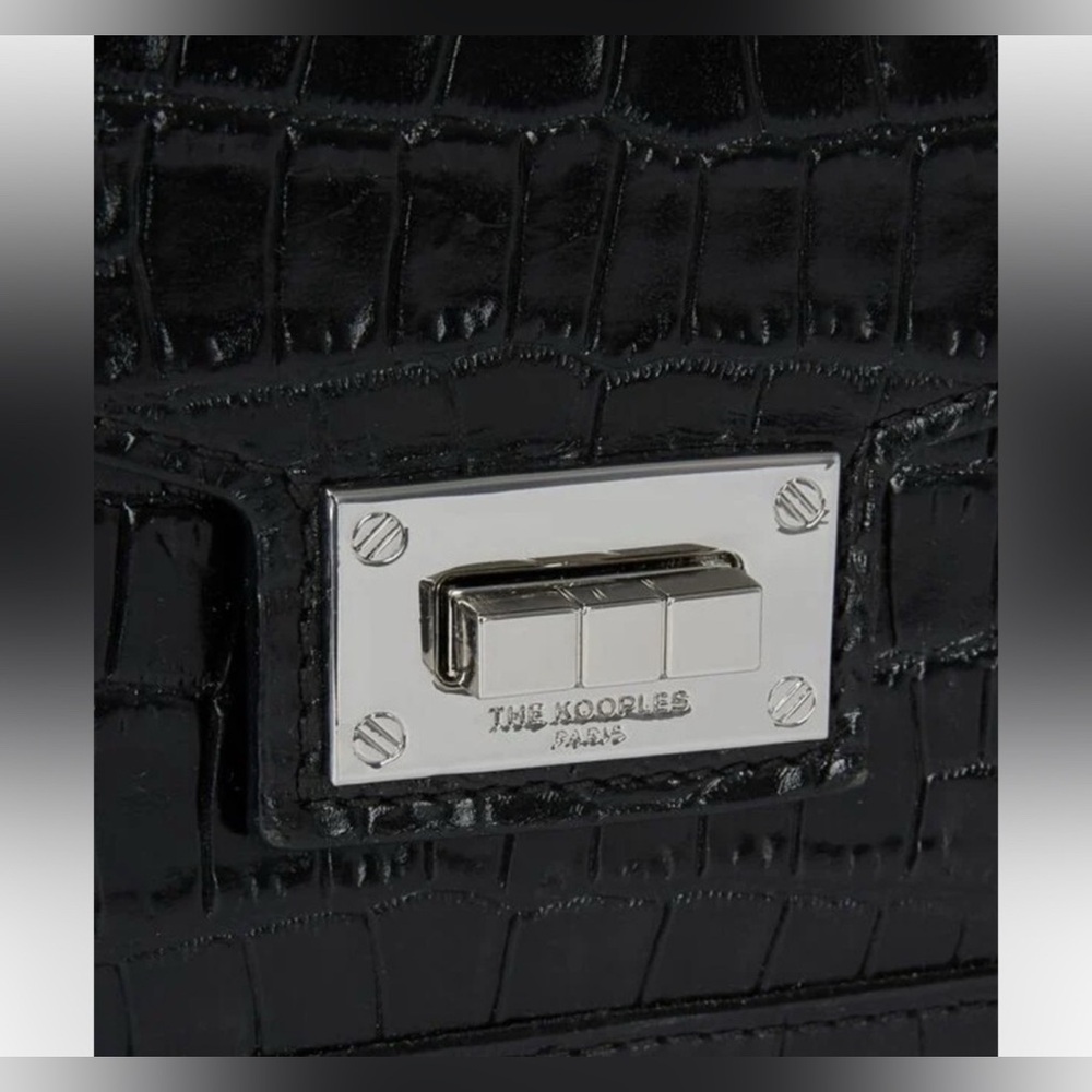 The Kooples Black Crocodile-Embossed Satchel - Picture 5 of 11